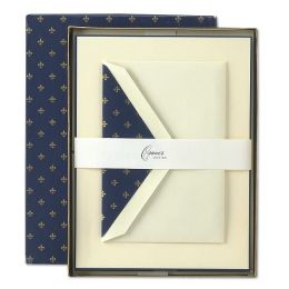 Hand Bordered Fleur de Lis Half Sheets in Ecruwhite