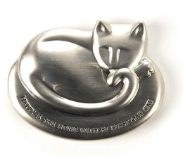 Cat Brushed Metal Silver Paperweight