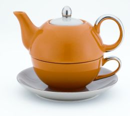 Siena Orange & Light Grey Tea for One, 14 oz