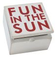 Product Image. Title: Fun in the Sun White and Red Box Sign Box 4" x 4"