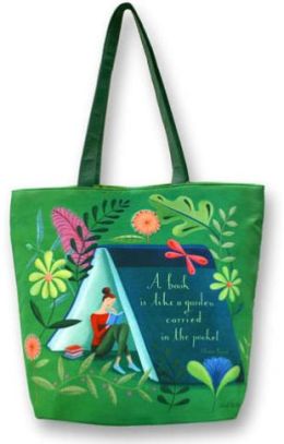 Sarah Wilkins Garden in Your Pocket Green Microfiber Tote Bag (16.5x13.5x5.5)