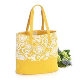 Yellow Marakesh Floral Spring Canvas Tote Bag (16x7x14)