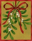 Product Image. Title: MISTLETOE W/RED RIBBON CHRISTMAS BOXED CARD
