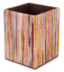 Multi Stripe Recycled Newsprint Square Pencil Cup (3.5x4.25)