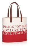 Product Image. Title: Peace, Joy, Love Red Canvas Holiday Tote Bag (12.25 x 14.25)