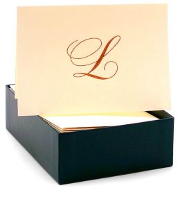 Engraved Gold Initial L Ecru Boxed Card set of 20