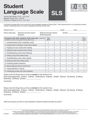 Test of Integrated Language and Literacy Skills (Tills ) Student Language Scale (Sls)