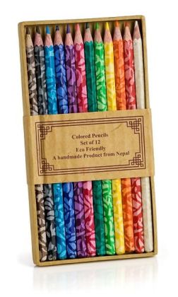 Multi Colored Handmade Paper Wrapped Color Pencils - Set of 12