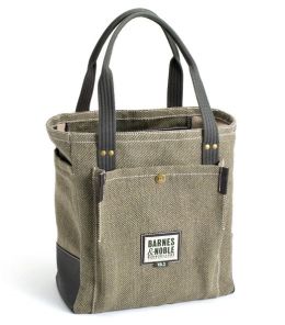 Barnes & Noble Book Bag -Beige & Brown Basketweave Fabric (12.75 x 14 x 5.75)