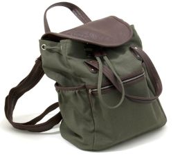 Olive Green Canvas Backpack with Double Leather Look Handles (16 x 6 x 12)