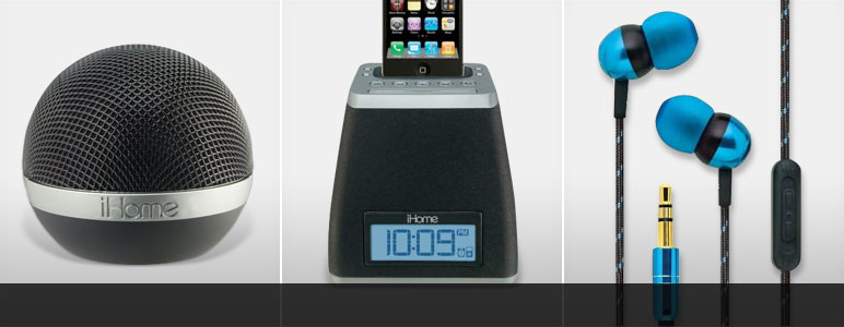 iHome IDM8B Rechargeable Portable Bluetooth Speaker; Space Saver App-friendly Dock for iPhone and iPod; iHome Noise Isolating Earbuds with Volume Control - Blue