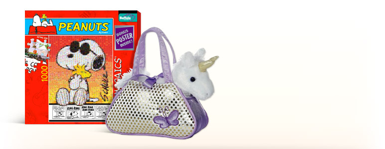 Peanuts Joe Cool Photomosaic 1000 Piece Puzzle; Unicorn Fancy Pal Pet Carrier 7 inch Plush Doll