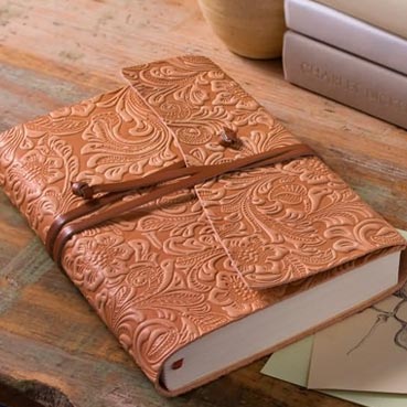 Tivoli Embossed Floral Tan Wrap Italian Leather Journal (6"x8")