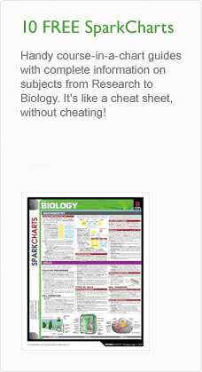 10 FREE SparkCharts - Handy course-in-a-chart guides with complete information on subjects from Research to Biology. It's like a cheat sheet, without cheating!